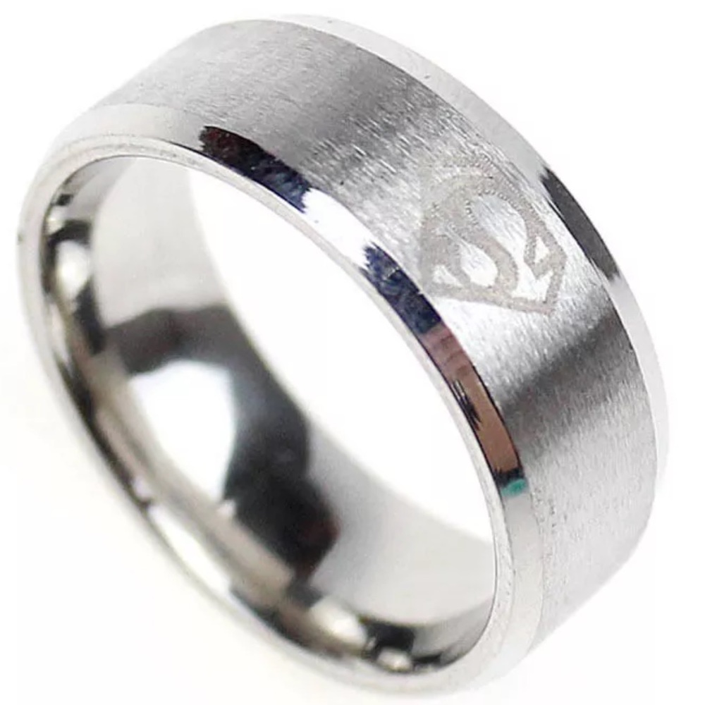 8mm stainless steel Superman men ring band size- 6